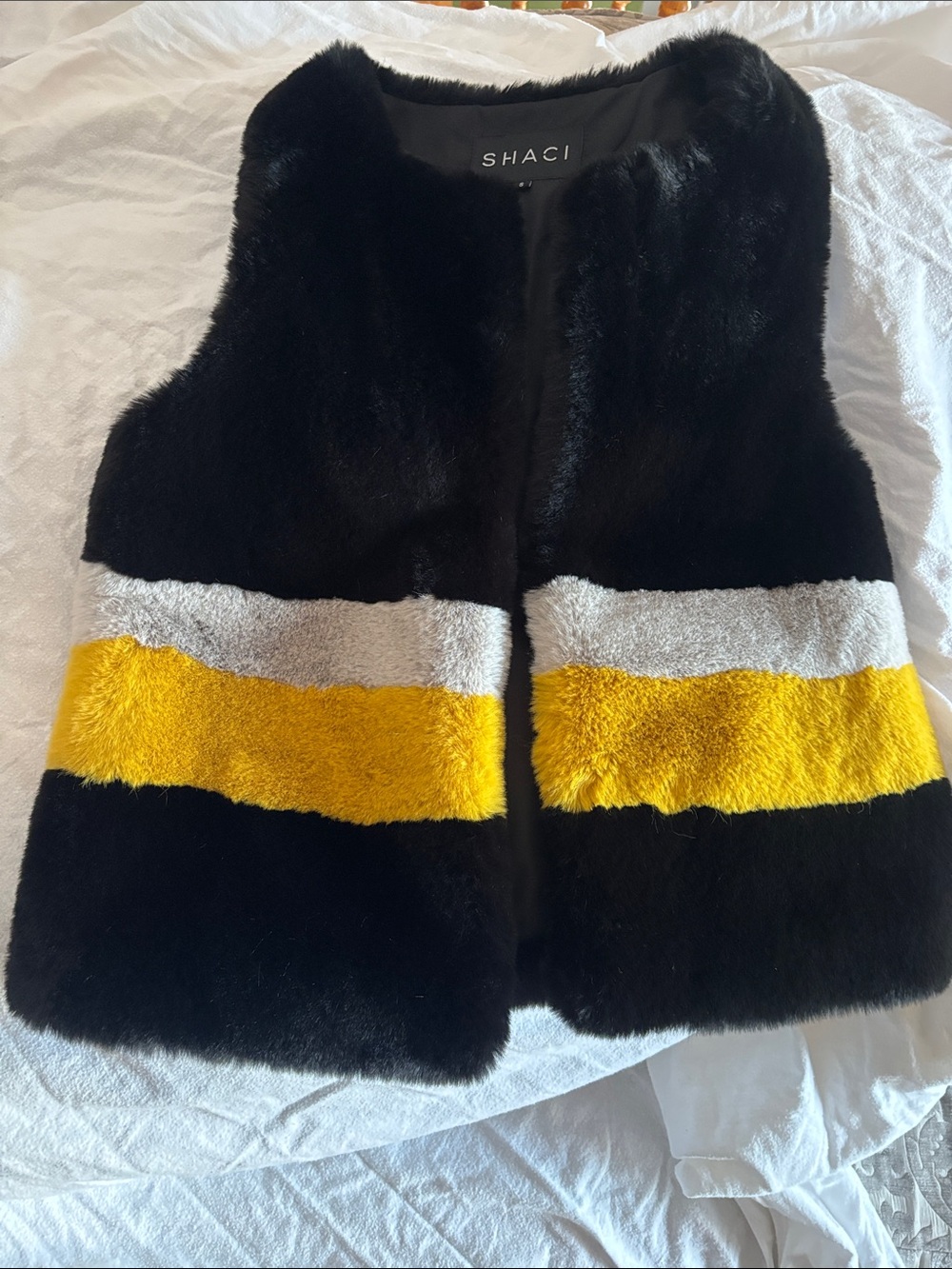 Shaci Fur Vest with Yellow & Gray Stripes